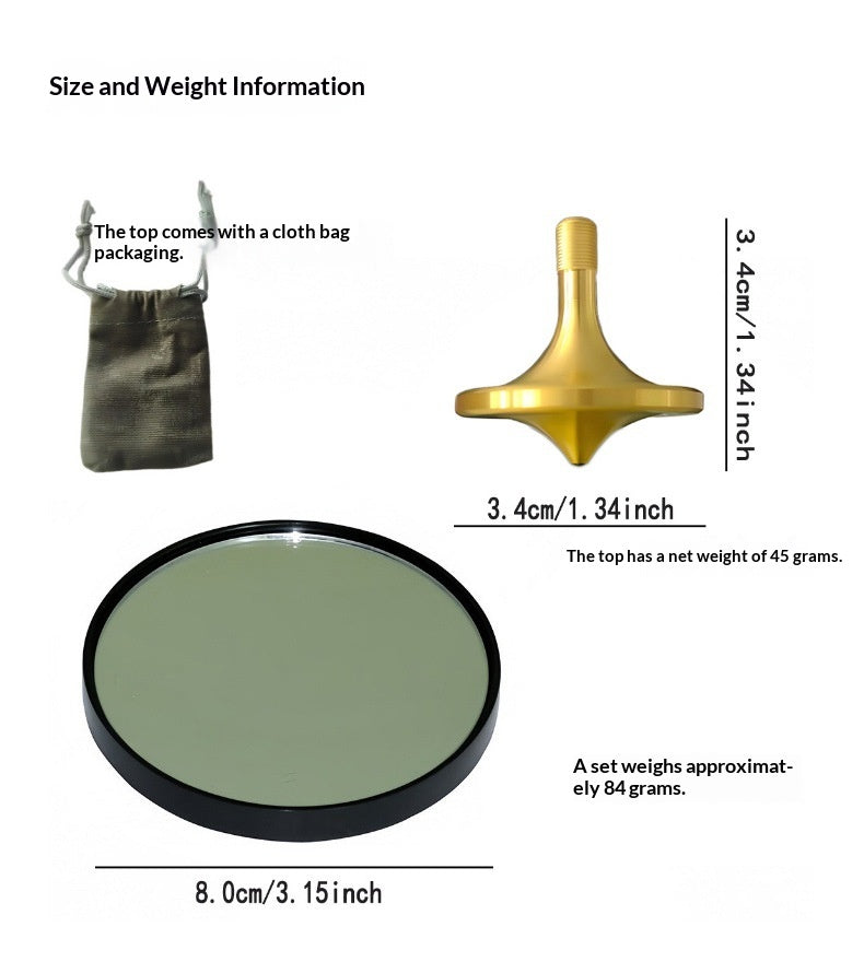 Brass Gyroscope High-Quality Precision Stress Relief Toy - Spins Over 12 Minutes, Includes Mirror Base & Storage Pouch