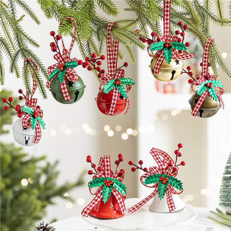 Christmas Bow Bells Ornament - Tree Wind Chime Hanging Decor for Holiday Window Display