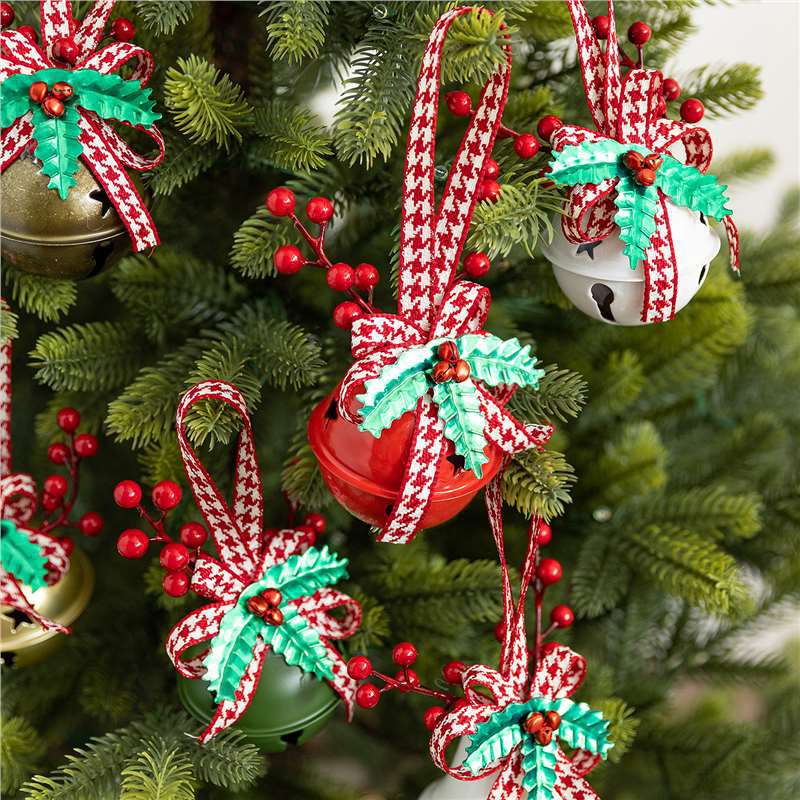 Christmas Bow Bells Ornament - Tree Wind Chime Hanging Decor for Holiday Window Display