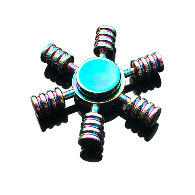 Gym Rat Rainbow Fidget Spinner - Metal Dumbbell & Barbell Design with Smooth Grip