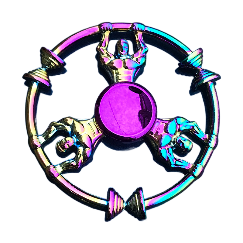 Gym Rat Rainbow Fidget Spinner - Metal Dumbbell & Barbell Design with Smooth Grip