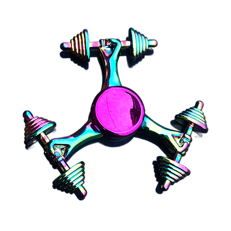 Gym Rat Rainbow Fidget Spinner - Metal Dumbbell & Barbell Design with Smooth Grip
